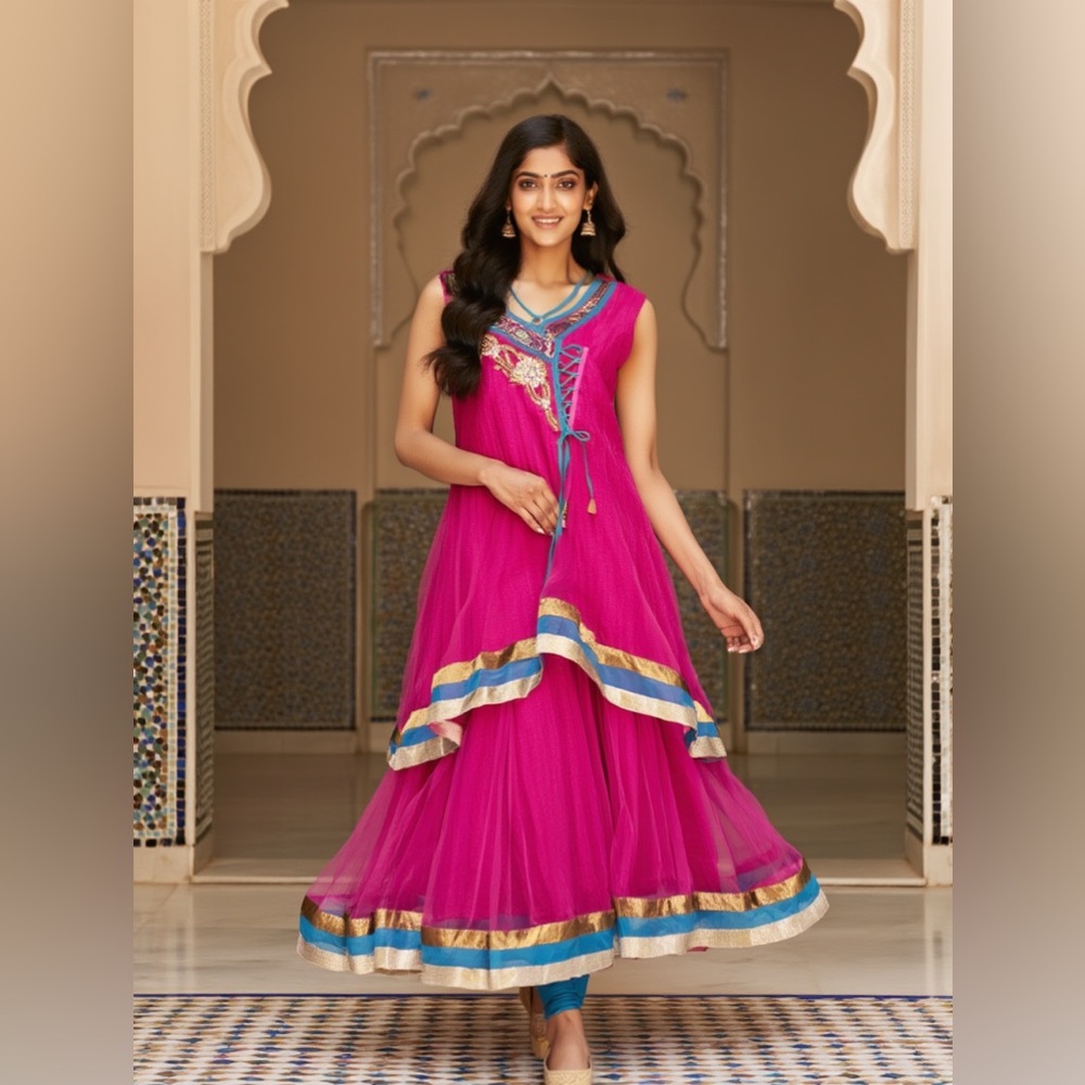 Handmade Traditional South Asian Indian Anarkali/Churidar/Salwar Kameez/Tunic
